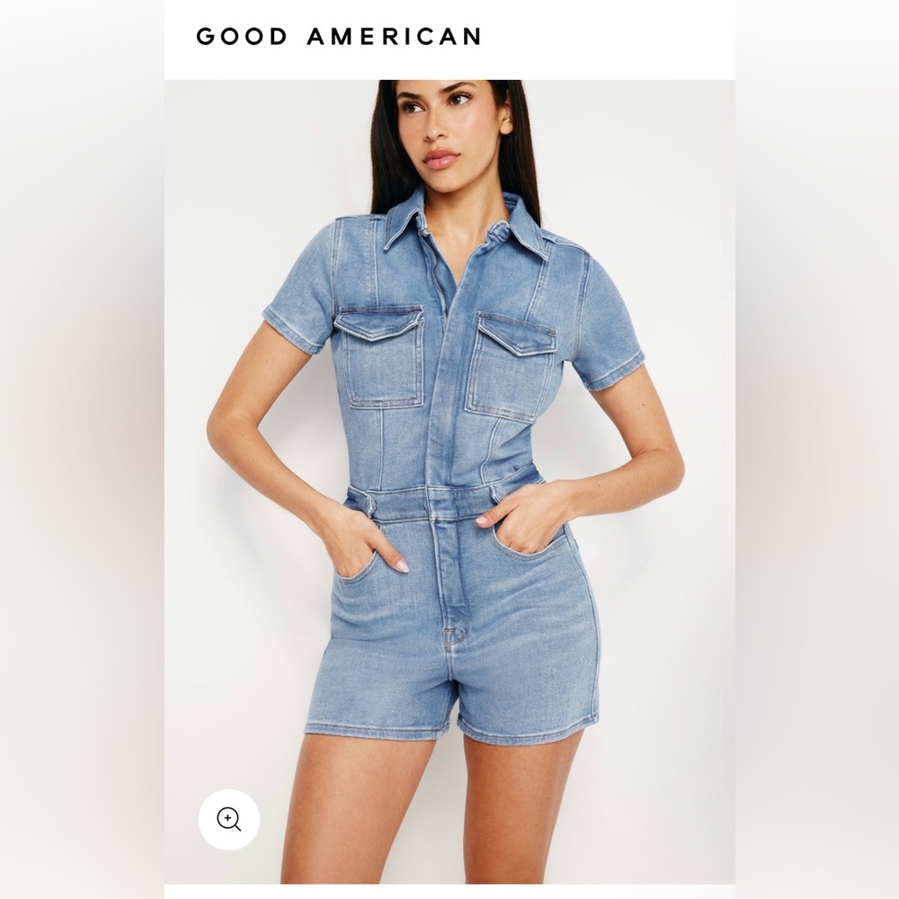 New with tag Good American denim short romper.